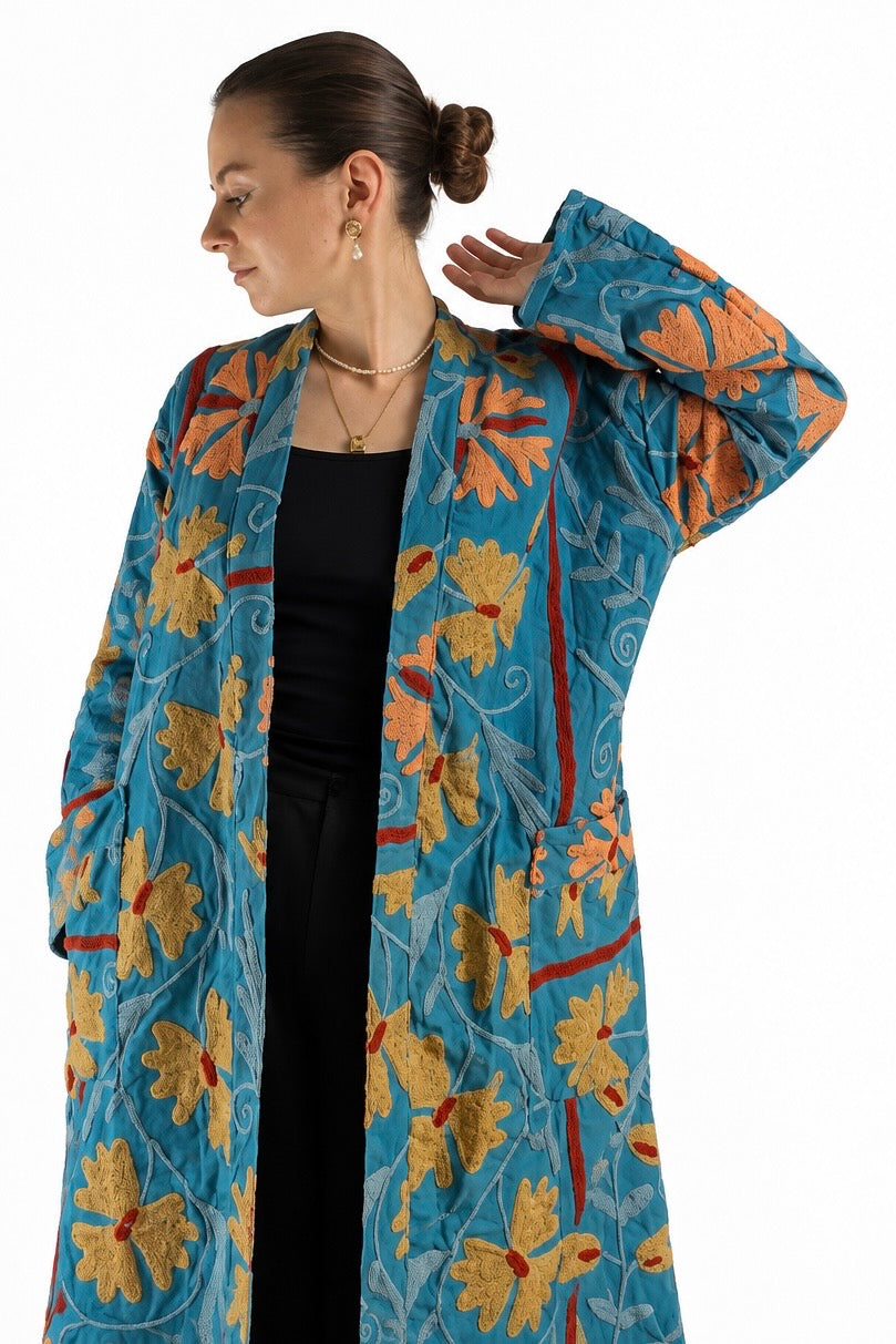 Suzani Duster Coat - Indigo Spice