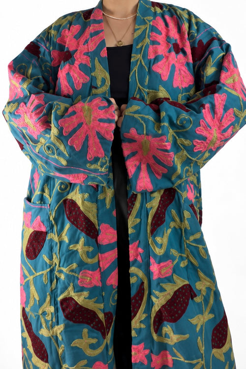 Suzani Duster Coat - Pink Peacock