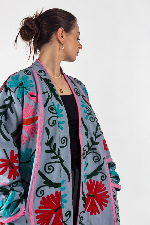 Suzani Duster Coat - Raspberry